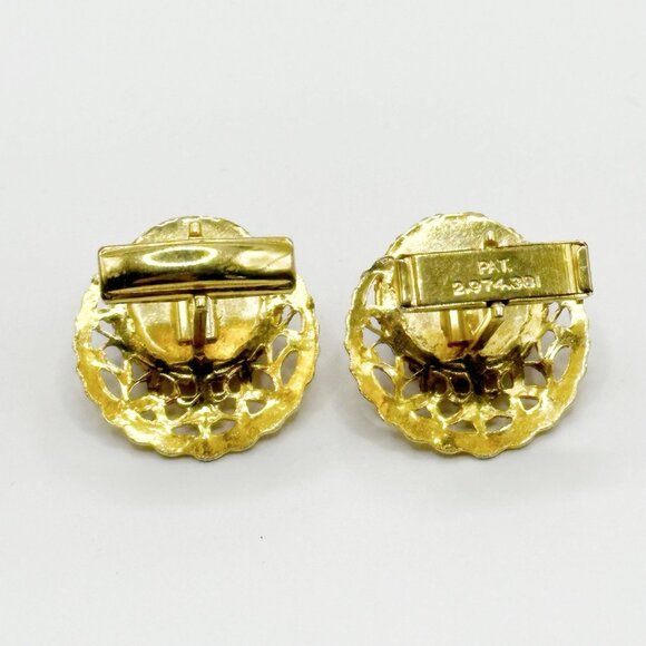 Speckled Art Glass Gold Tone Filigree Cufflinks - Picture 2 of 2